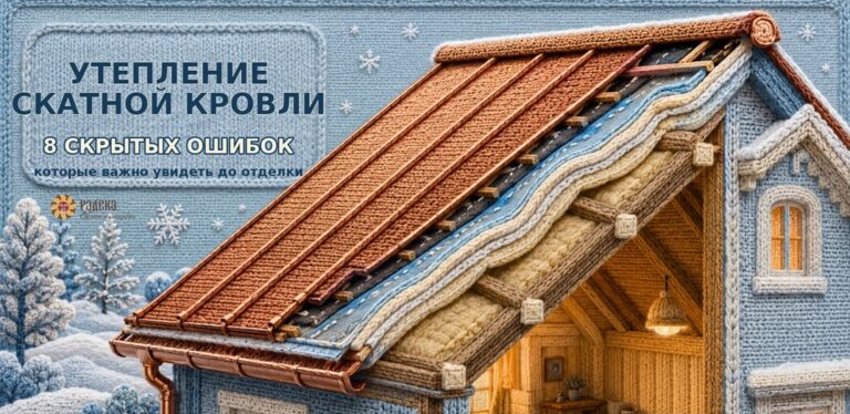 Вязаная иллюстрация утеплённой скатной кровли из меди в разрезе