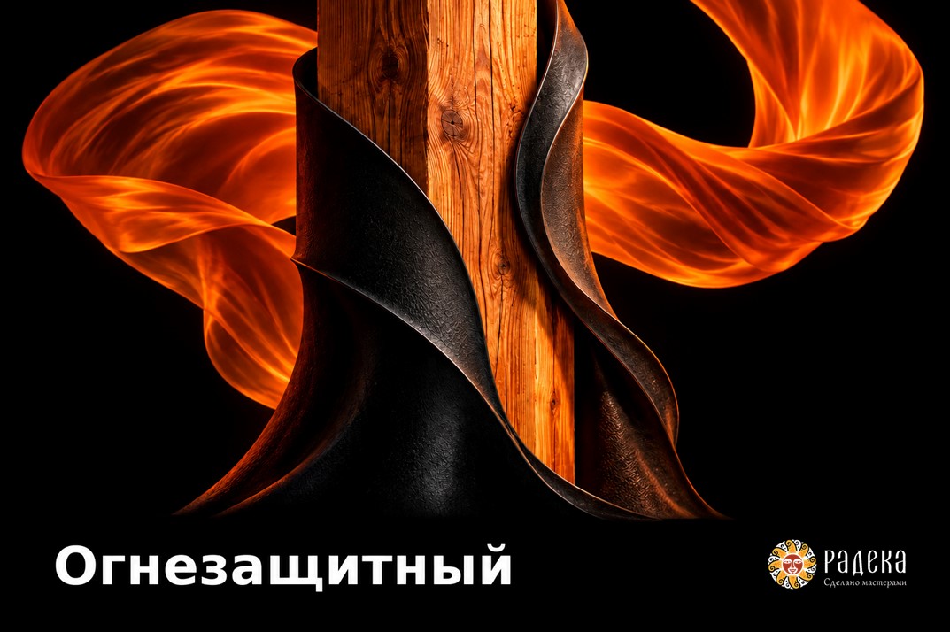Деревянный брус в чёрной защитной оболочке на фоне оранжевой ткани.
